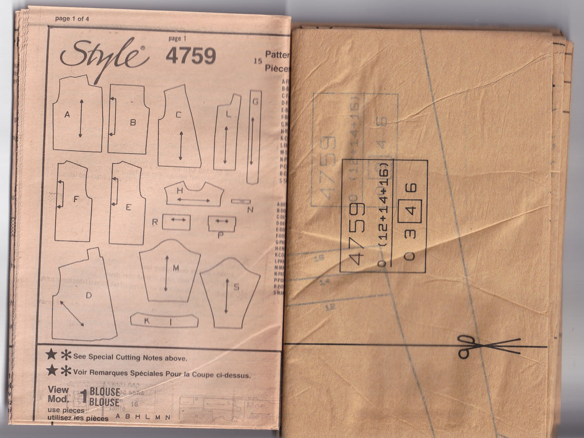 Style 4759 KELLY LeBROCK Womens Wrap Blouses 1980s Vintage Paper Sewing Pattern 12 - 16 UNCUT Factory Folded