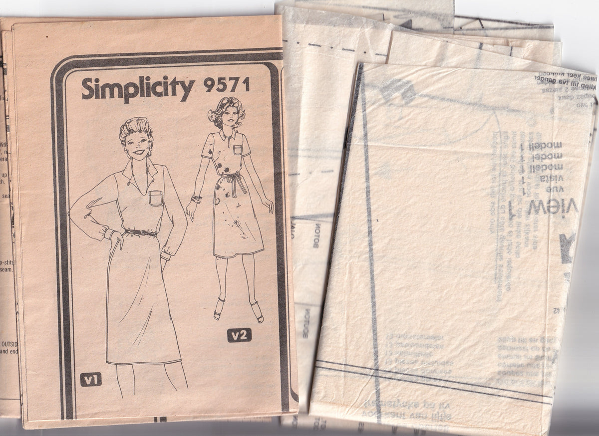 Simplicity 9571 EASY Womens Pullover Shirtdress 1980s Vintage Paper Sewing Pattern Size 16 Bust 38 inches