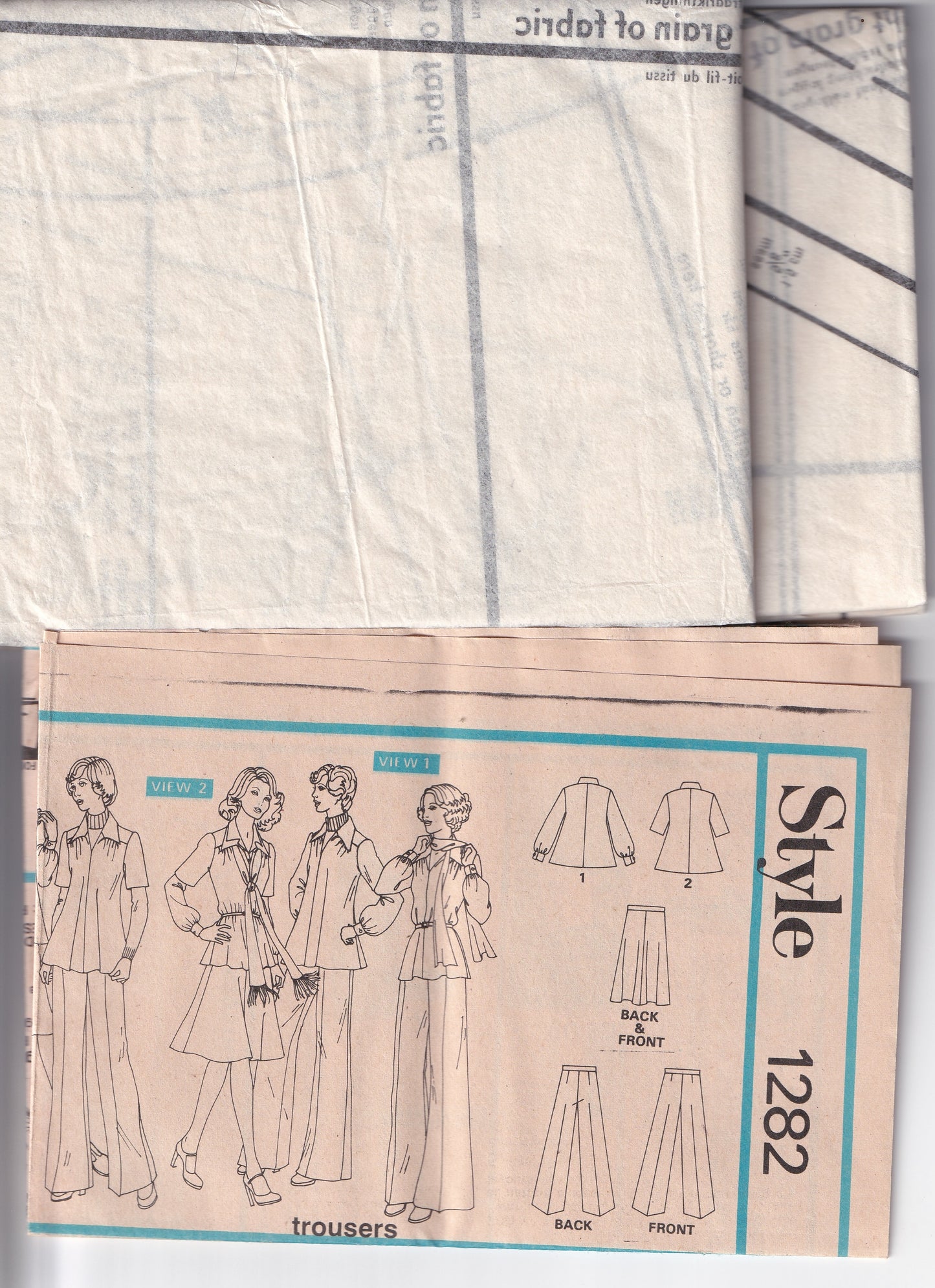 Style 1282 Womens Wide Collar Top Flared Skirt & Wide Leg Pants 1970s Vintage Paper Sewing Pattern Size 12 Bust 34 inches