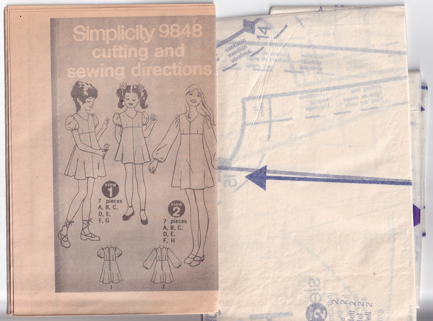 Simplicity 9848 Teen Girls High Waisted Puff Sleeved Dresses 1970s Vintage Paper Sewing Pattern Size 12