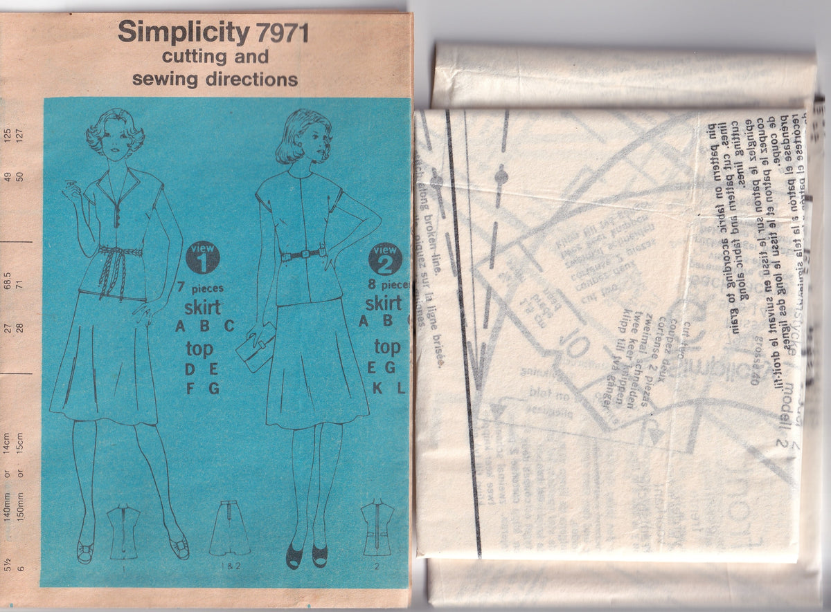 Simplicity 7971 Womens Cap Sleeved Top & Skirt 1970s Vintage Paper Sewing Pattern Size 14 Bust 36 inches