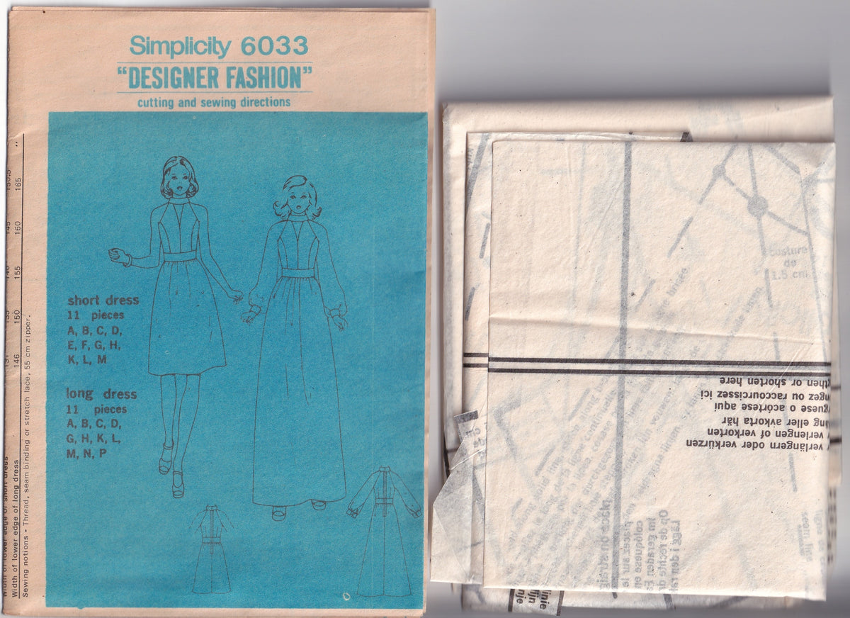 Simplicity 6033 DESIGNER Womens Evening Dress with High Collar & Sheer Sleeves 1970s Vintage Paper Sewing Pattern Size 14 Bust 36 inches