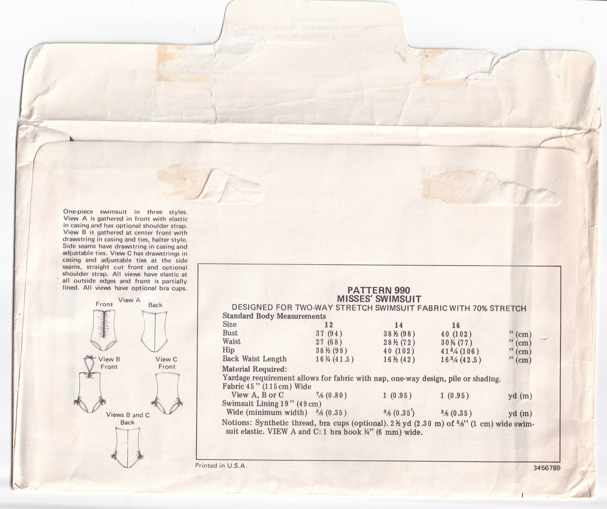Kwik Sew 990 Womens Stretch Ruched Strapless Bombshell Style Swimsuit 1970s Vintage Paper Sewing Pattern Bust 37 - 41.5 inches UNCUT Factory Folded