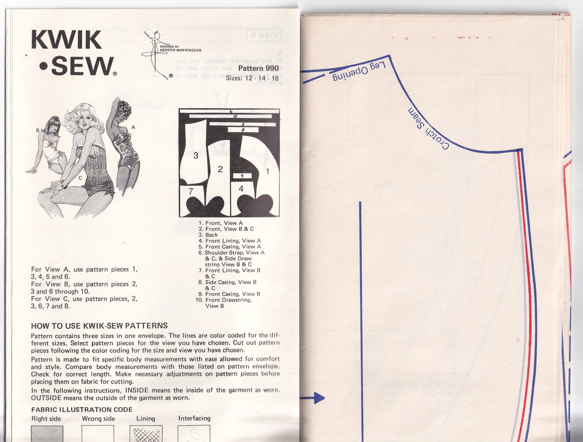 Kwik Sew 990 Womens Stretch Ruched Strapless Bombshell Style Swimsuit 1970s Vintage Paper Sewing Pattern Bust 37 - 41.5 inches UNCUT Factory Folded