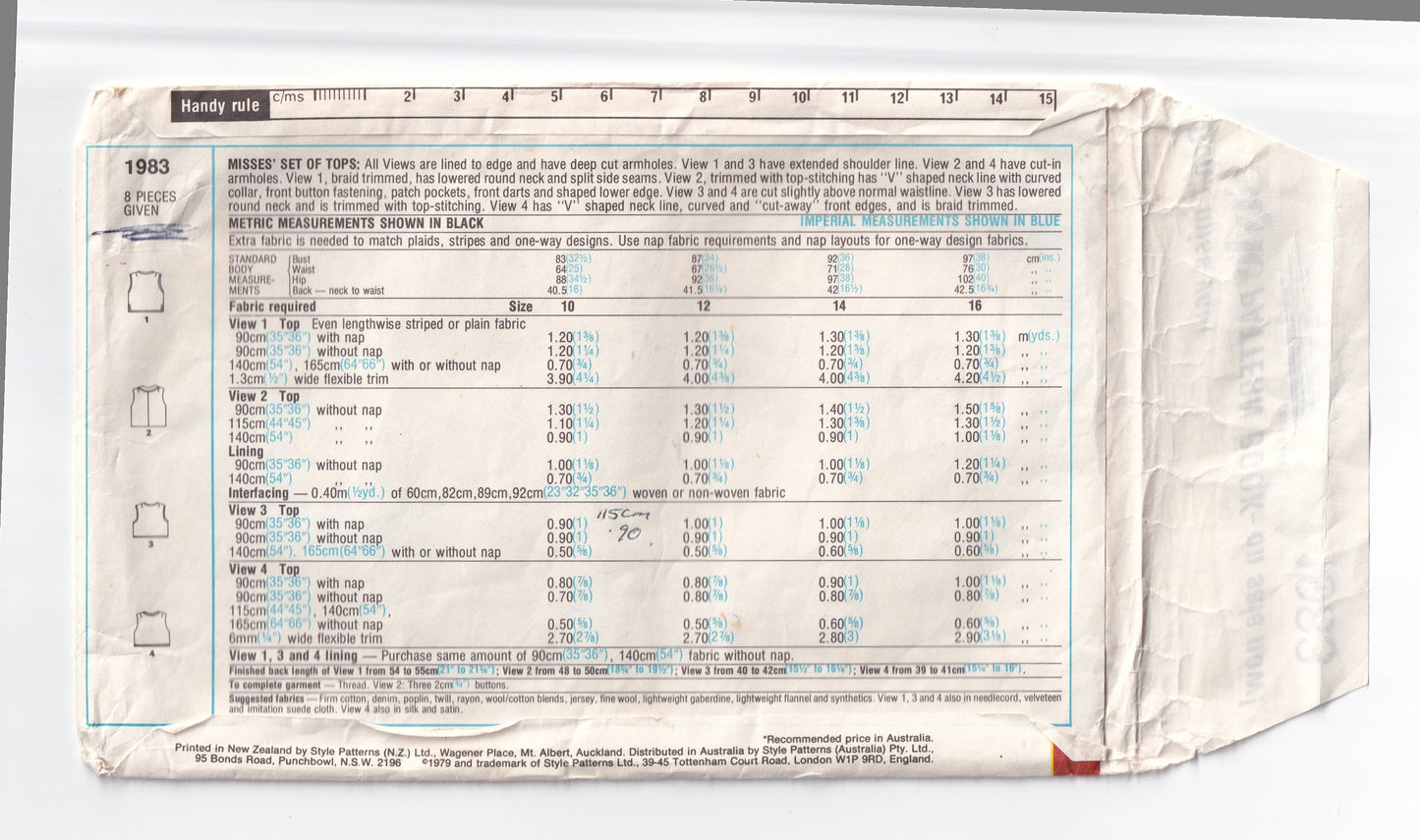 Style 1983 Womens Bolero Waistcoats & Vests 1970s Vintage Sewing Pattern Size 10  Bust 32.5 Inches