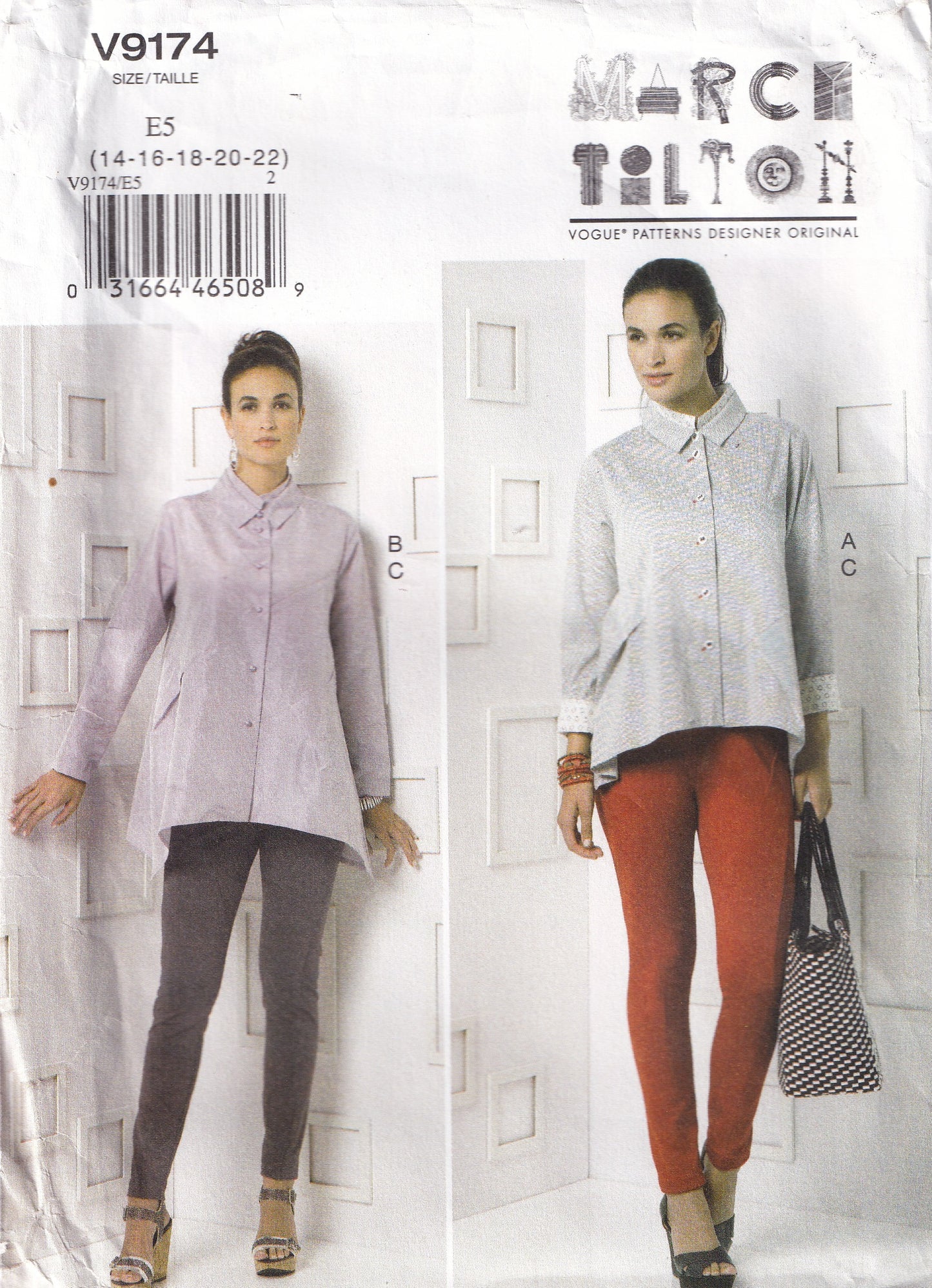 Vogue Designer Original 9174 MARCY TILTON Womens Back Pleated Shirt & Stretch Slim Pants Out Of Print Sewing Pattern Sizes 6 - 14 or 14 - 22 UNCUT Factory Folded