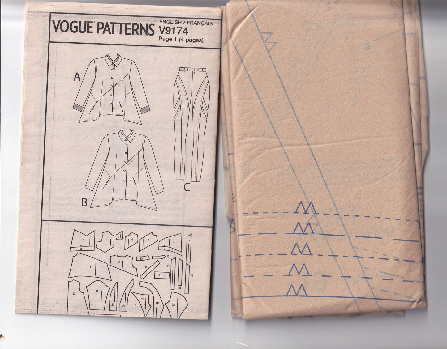 Vogue Designer Original 9174 MARCY TILTON Womens Back Pleated Shirt & Stretch Slim Pants Out Of Print Sewing Pattern Sizes 6 - 14 or 14 - 22 UNCUT Factory Folded