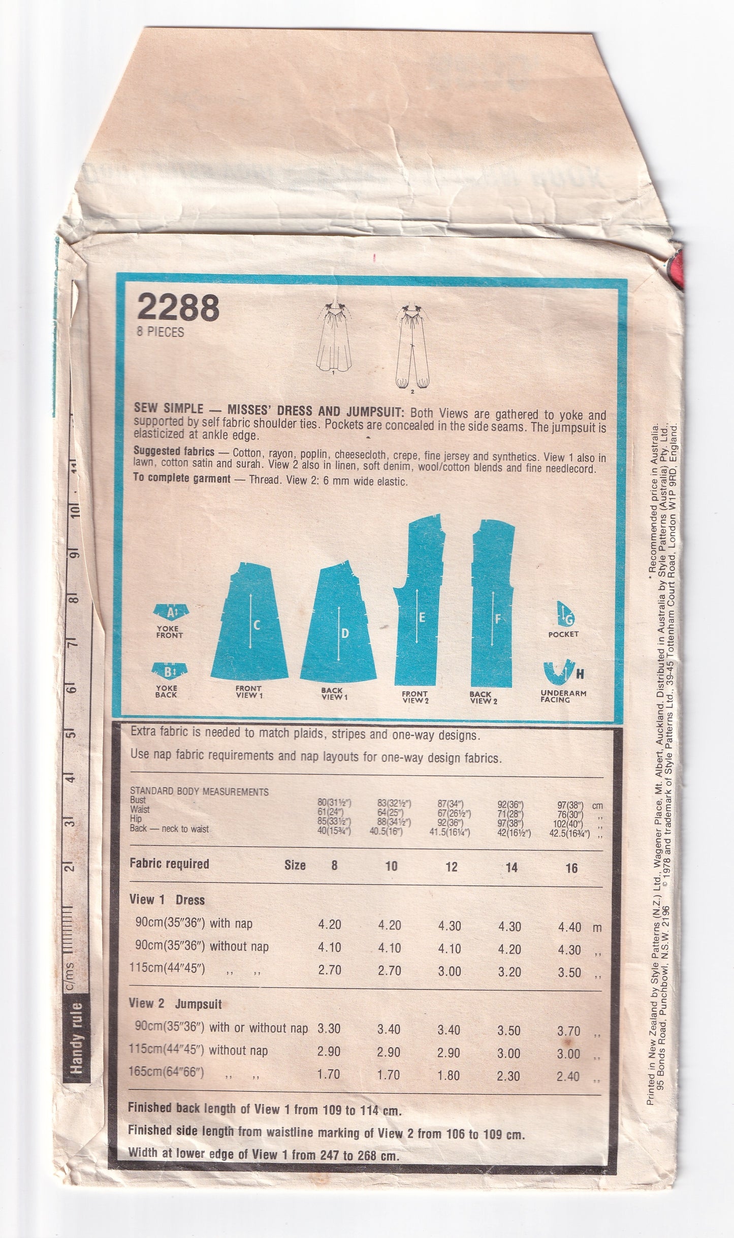 Style 2288 Womens Sundress & Dungarees 1970s Vintage Sewing Pattern Size 8 Bust 31.5 inches