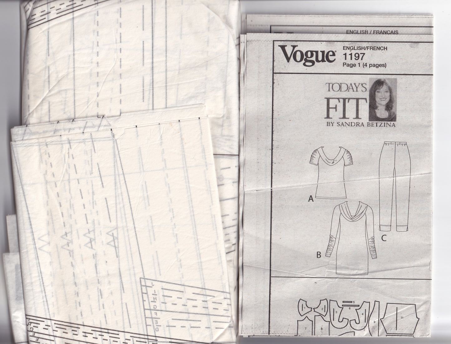 Vogue 1197 Today's Fit SANDRA BETZINA Womens Cowl Neck Stretch Knit Top Tunic & Pants Out Of Print Paper Sewing Pattern Bust 32 - 55 inches UNCUT Factory Folded