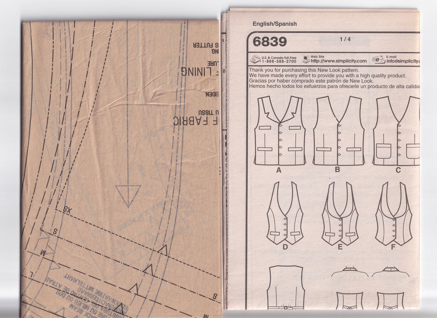 New Look 6839 Womens Mens UNISEX Vests & Halter Waistcoats Out Of Print Paper Sewing Pattern Size XS - XL UNCUT Factory Folded