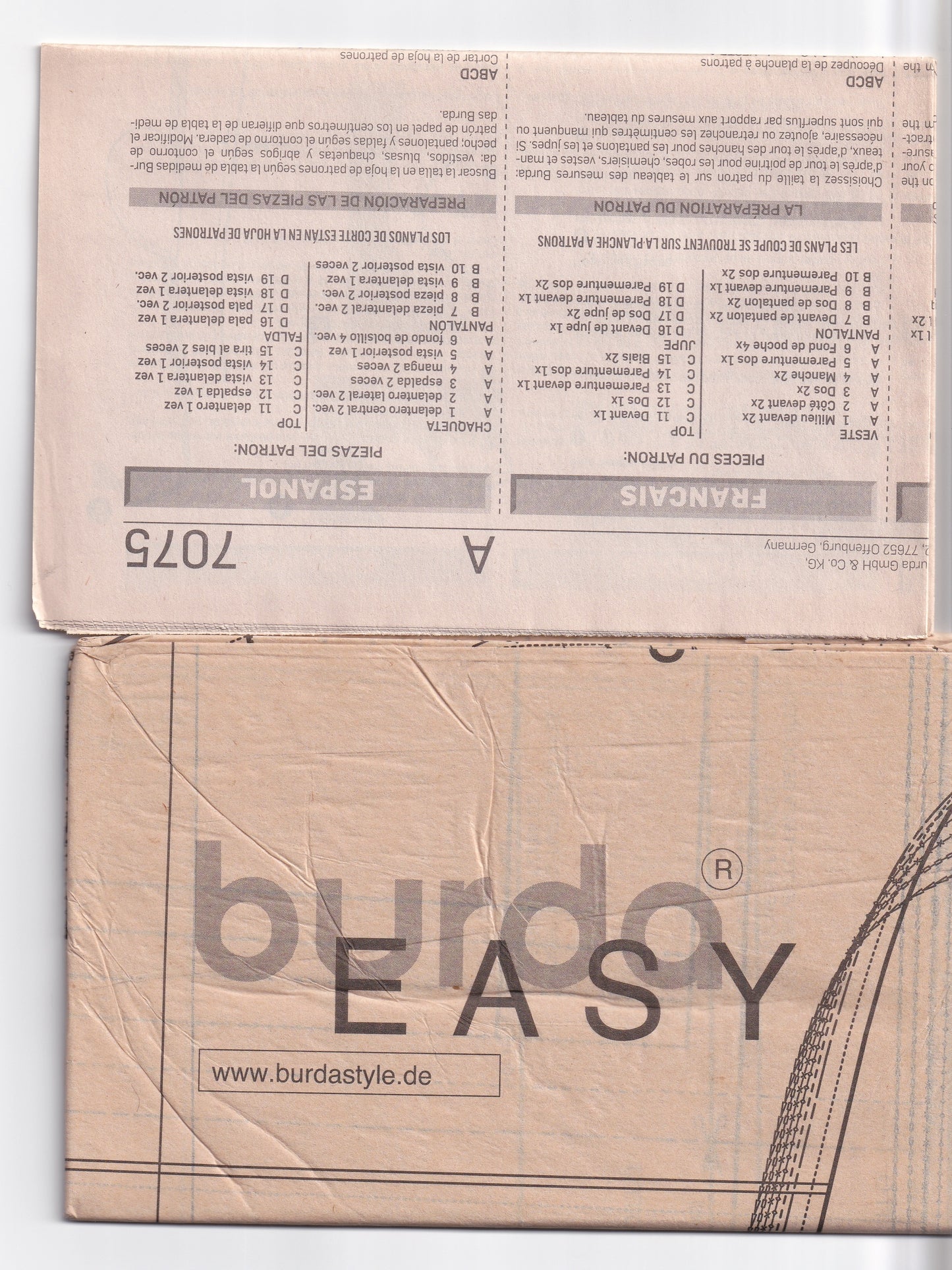 Burda Style 7075 Womens Jacket Top Skirt & Hipster Pants Out Of Print Paper Sewing Pattern Sizes 10 - 24 UNCUT Factory Folded