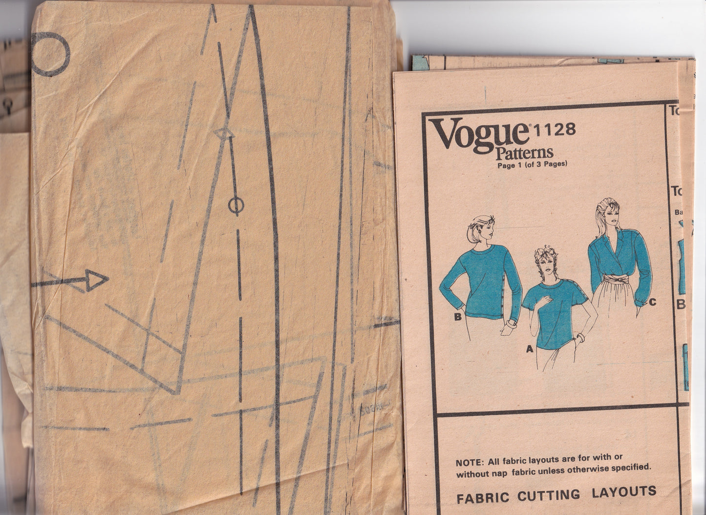 Vogue American Designer 1128 CALVIN KLEIN Womens Loose Fitting Blouse in 3 Styles 1980s Vintage Paper Sewing Pattern Size 10 Bust 32.5 inches