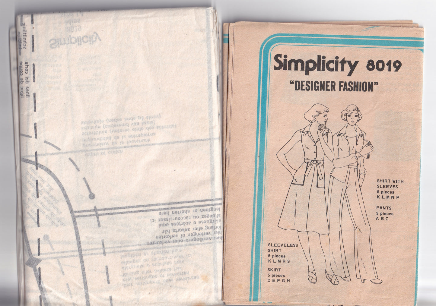 Simplicity 8019 Designer Womens Wide Collar Shirt Skirt & Flared Pants 1970s Vintage Paper Sewing Pattern Size 14 Bust 36 inches