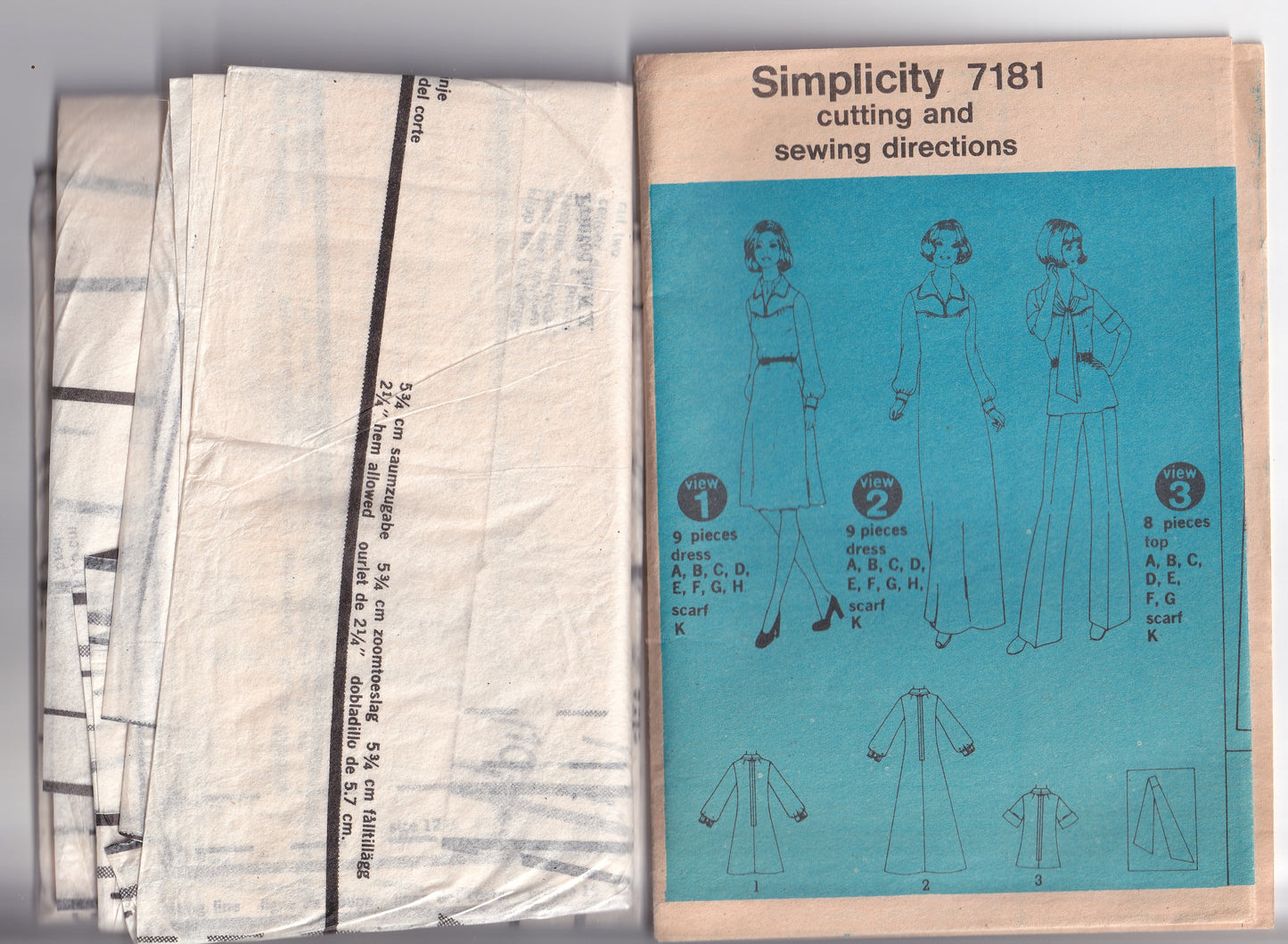 Simplicity 7181 Womens Half Size Yoked Dress Blouse & Scarf 1970s Vintage Paper Sewing Pattern Bust 33 and 35 inches