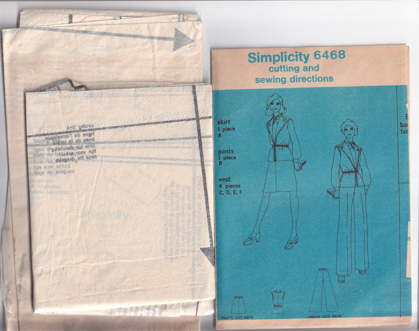 Simplicity 6468 SUPER JIFFY Womens Longline Vest Skirt & Pants 1970s Vintage Paper Sewing Pattern Size 16 Bust 38 inches