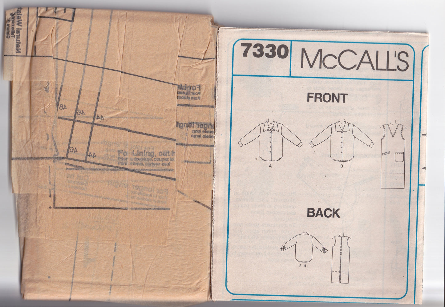 McCall's 7330 Womens Blouse & Jumper Dress 1990s Vintage Paper Sewing Pattern Bust 50 - 54 Inches UNCUT Factory Folded