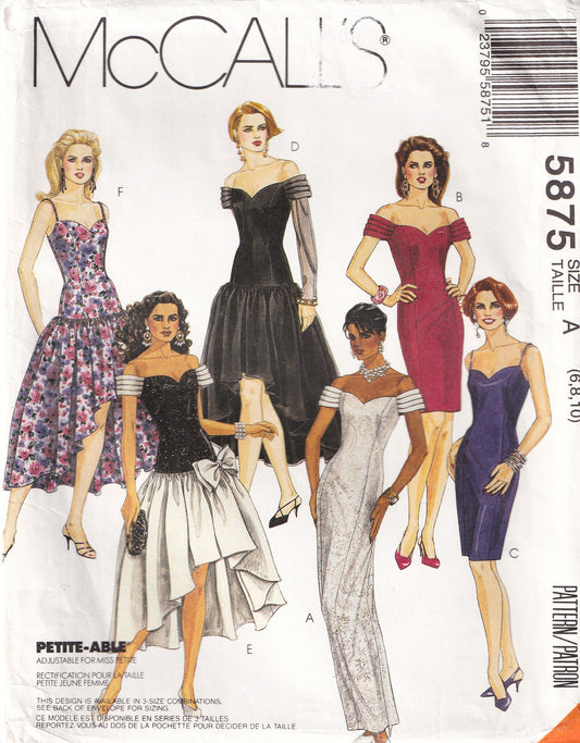 McCall's 5875 Womens Evening High Low Hem or Sheath Dress 1990s Vintage Sewing Pattern Size 6 - 10 UNCUT Factory Folded