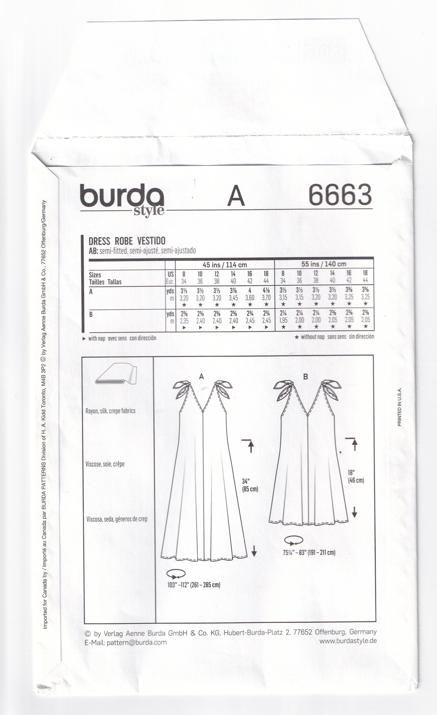 Burda Style 6663 Womens EASY Tie Shoulder Summer Tent Dress Out Of Print Sewing Pattern Sizes 8 - 18 UNCUT Factory Folded