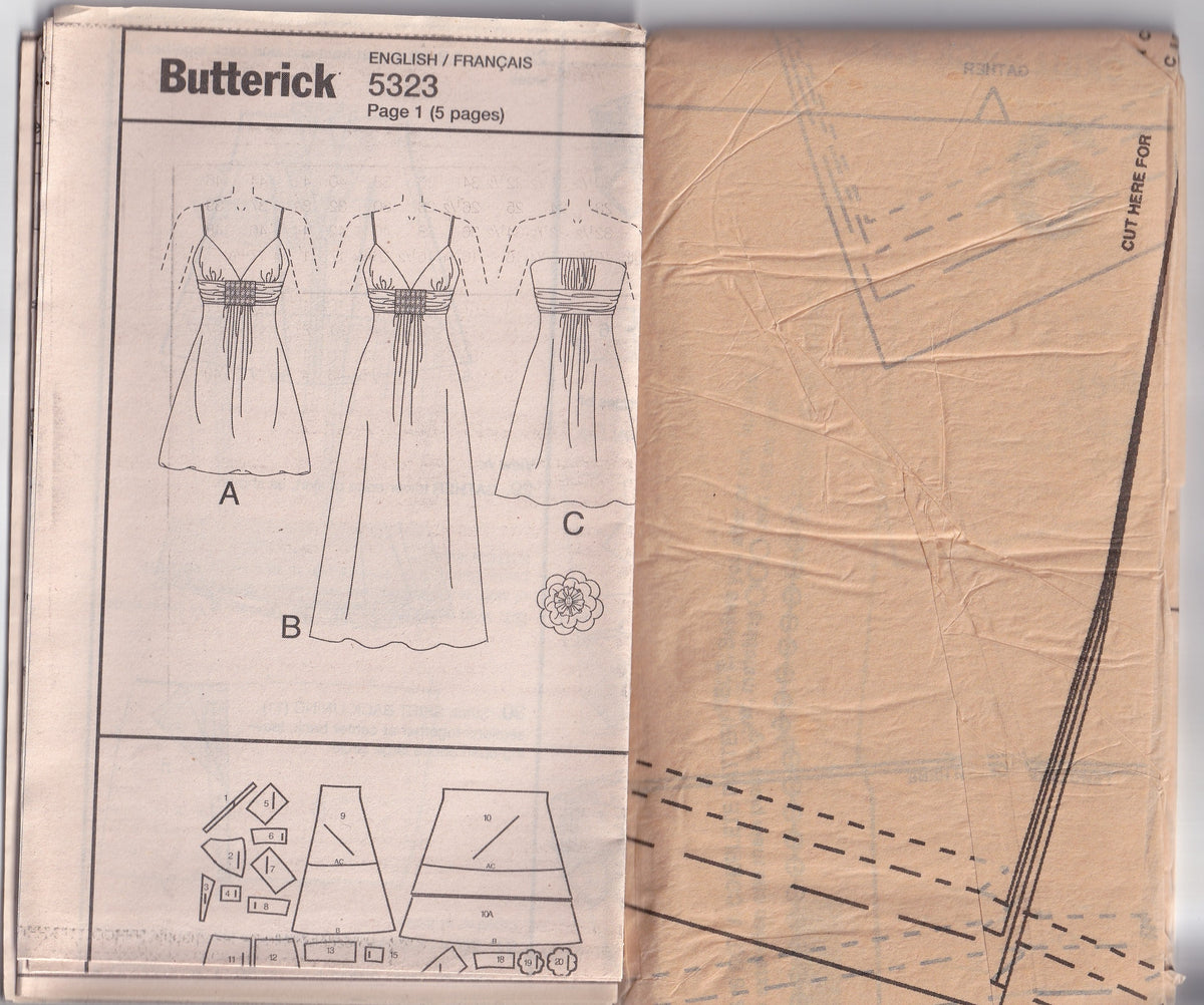 Butterick 5323 Womens Lined Strapless or Bubble Hem Evening Dress Out Of Print Paper Sewing Pattern Size 8 - 14 UNCUT Factory Folded