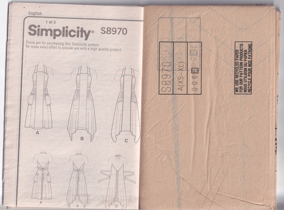 Simplicity 8970 Womens Halter Kitchen Aprons Out Of Print Paper Sewing Pattern Sizes XS - XL UNCUT Factory Folded
