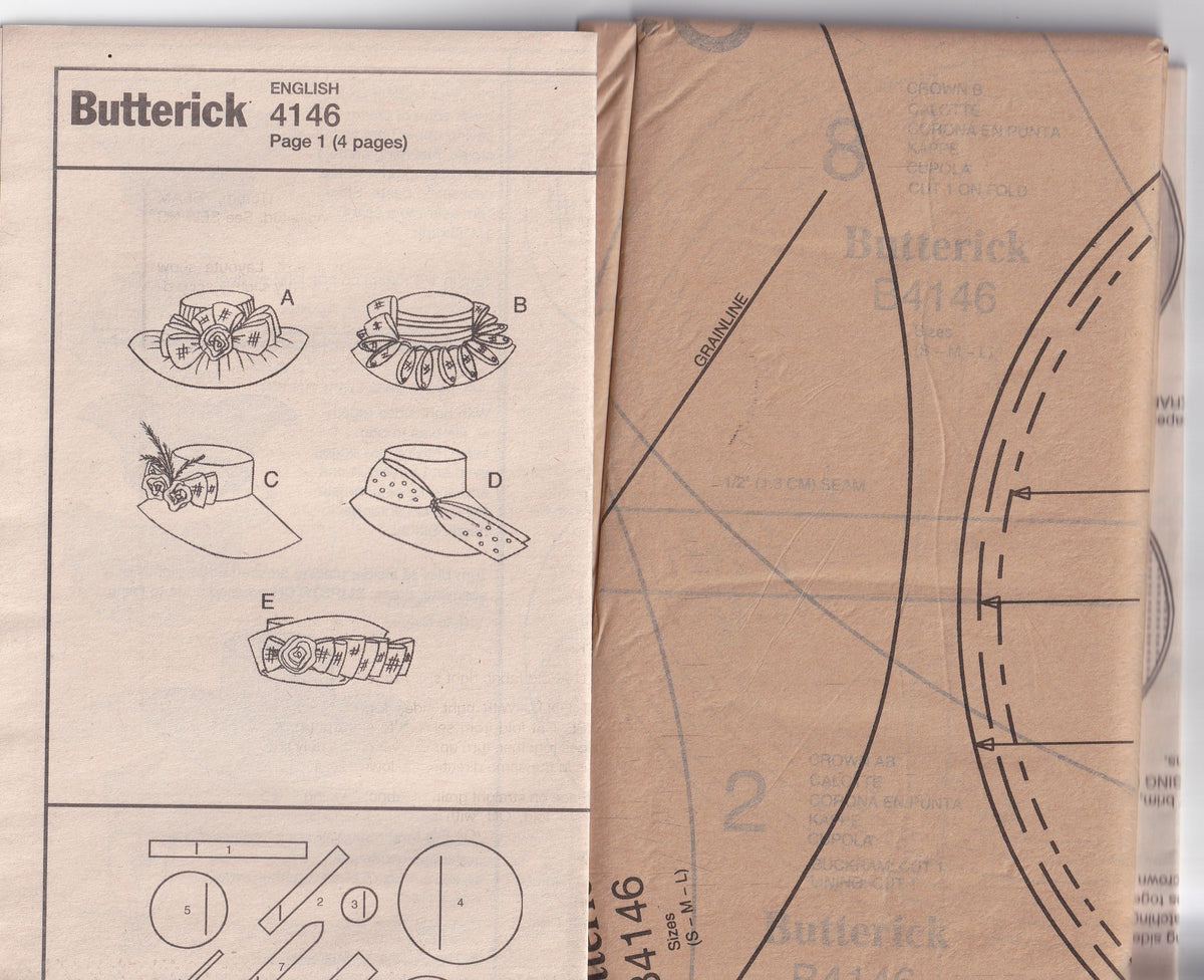 Butterick 4146 Womens Decorated Hats Out Of Print Paper Sewing Pattern UNCUT Factory Folded