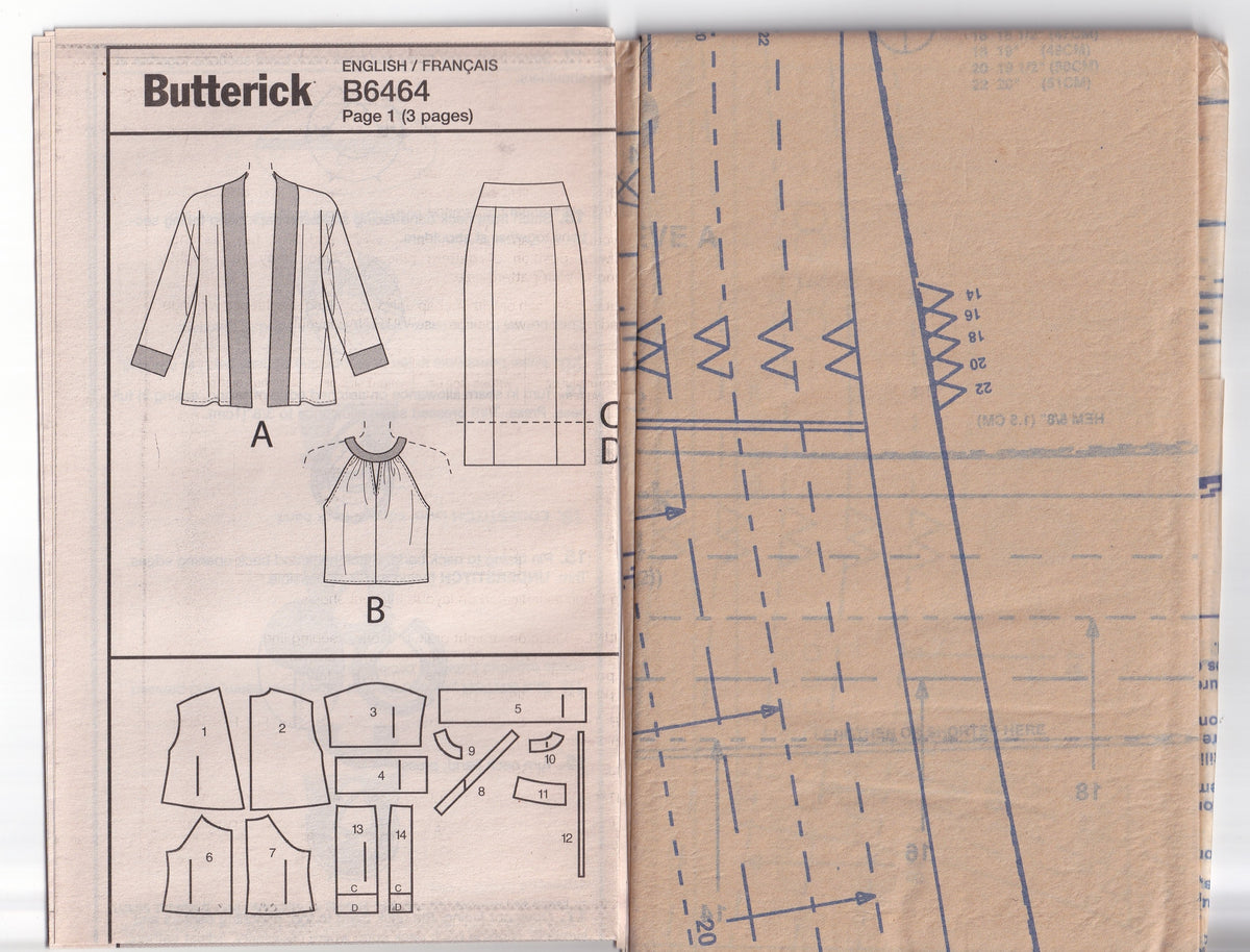 Butterick 6464 LISETTE Womens Stretch Knit Kimono Jacket Halter Top & Skirt Out Of Print Paper Sewing Pattern Sizes 14 - 22 UNCUT Factory Folded