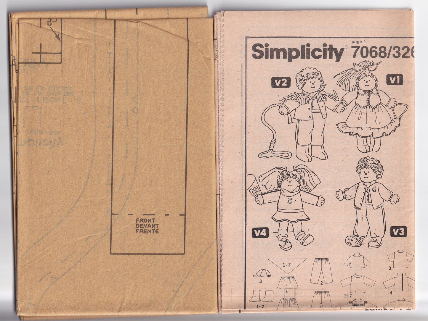 Simplicity 7068 CABBAGE PATCH Doll Wardrobe for 18 Inch Dolls 1980s Vintage Sewing Pattern UNCUT Factory Folded