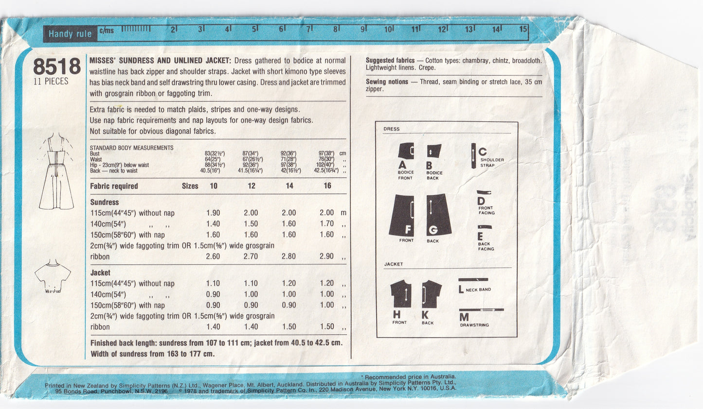 Simplicity 8518 Womens EASY Sundress & Tie Front Jacket 1970s Vintage Sewing Pattern Size 14 Bust 36 inches