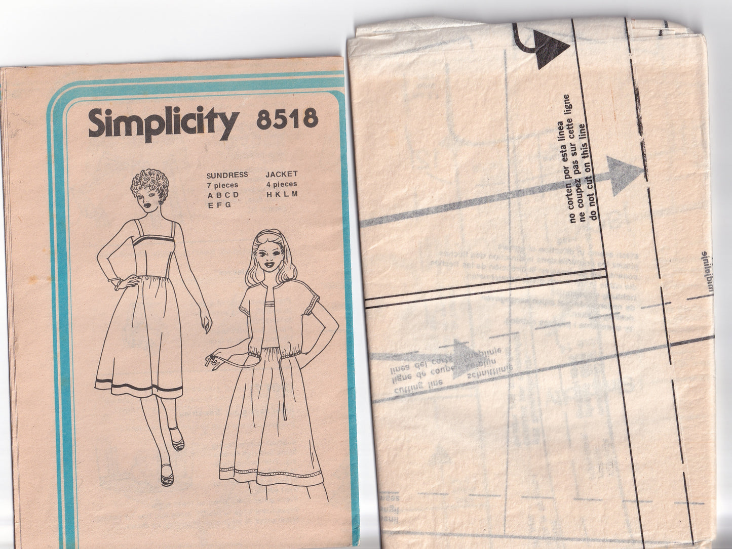Simplicity 8518 Womens EASY Sundress & Tie Front Jacket 1970s Vintage Sewing Pattern Size 14 Bust 36 inches