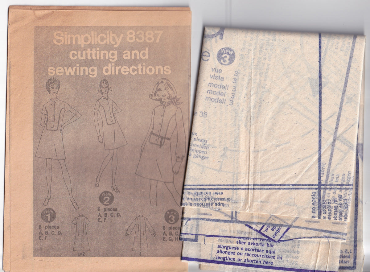 Simplicity 8387 Womens Dress with Front Buttoned Panel 1960s Vintage Paper Sewing Pattern Size 12 Bust 34 inches