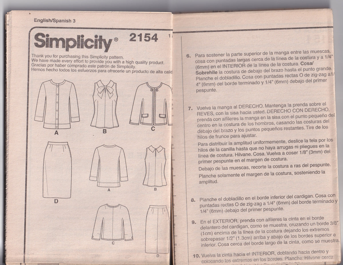 Simplicity 2154 Womens Retro 1960s Blouse Skirt & Knit Cardigan Out Of Print Paper Sewing Pattern Size 6 - 14 UNCUT Factory Folded