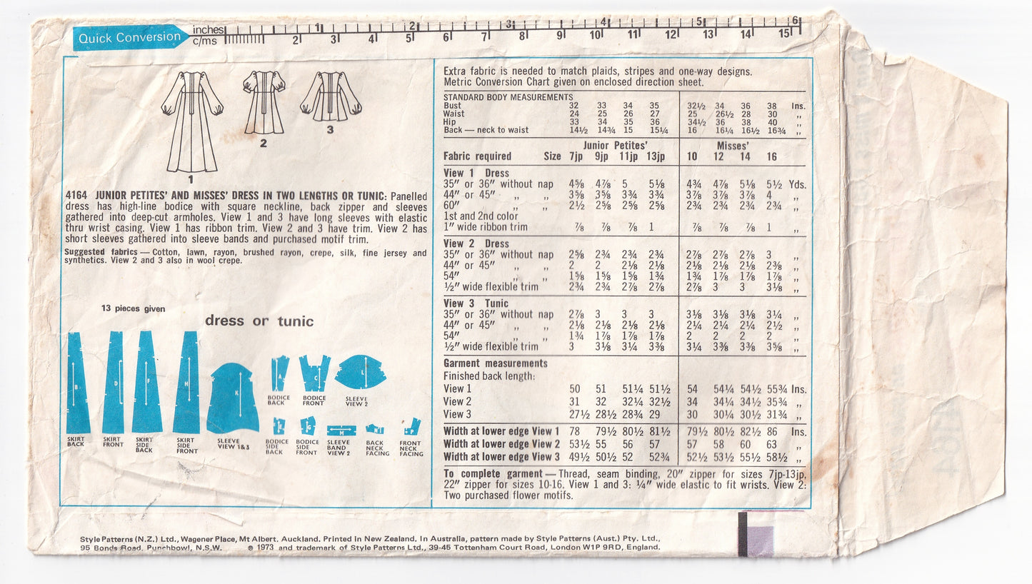 Style 4164 Womens Hippie Mini Maxi Caftan Dress 1970s Vintage Sewing Pattern Size 12 Bust 34 inches