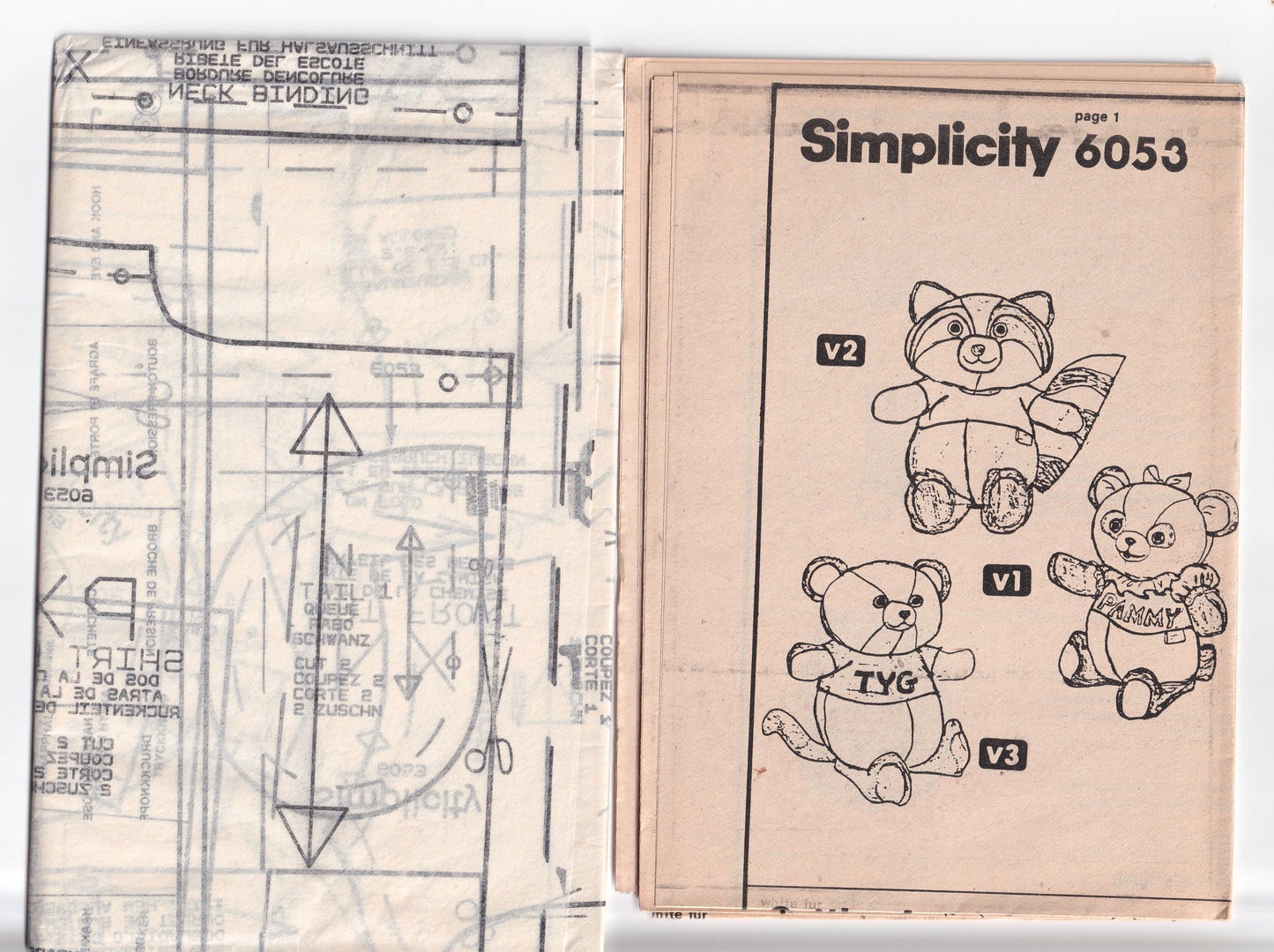 Simplicity 6053 Stuffed Soft Toys Panda Tiger & Fox 1980s Vintage Sewing Pattern UNCUT Factory Folded