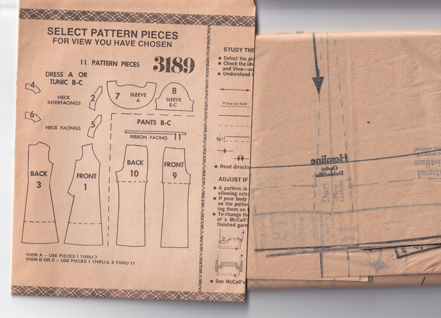 McCall's 3189 Womens Stretch Knit Flutter Sleeved Dress Tunic & Flared Pants 1970s Vintage Sewing Pattern Size 8 Bust 31.5 Inches