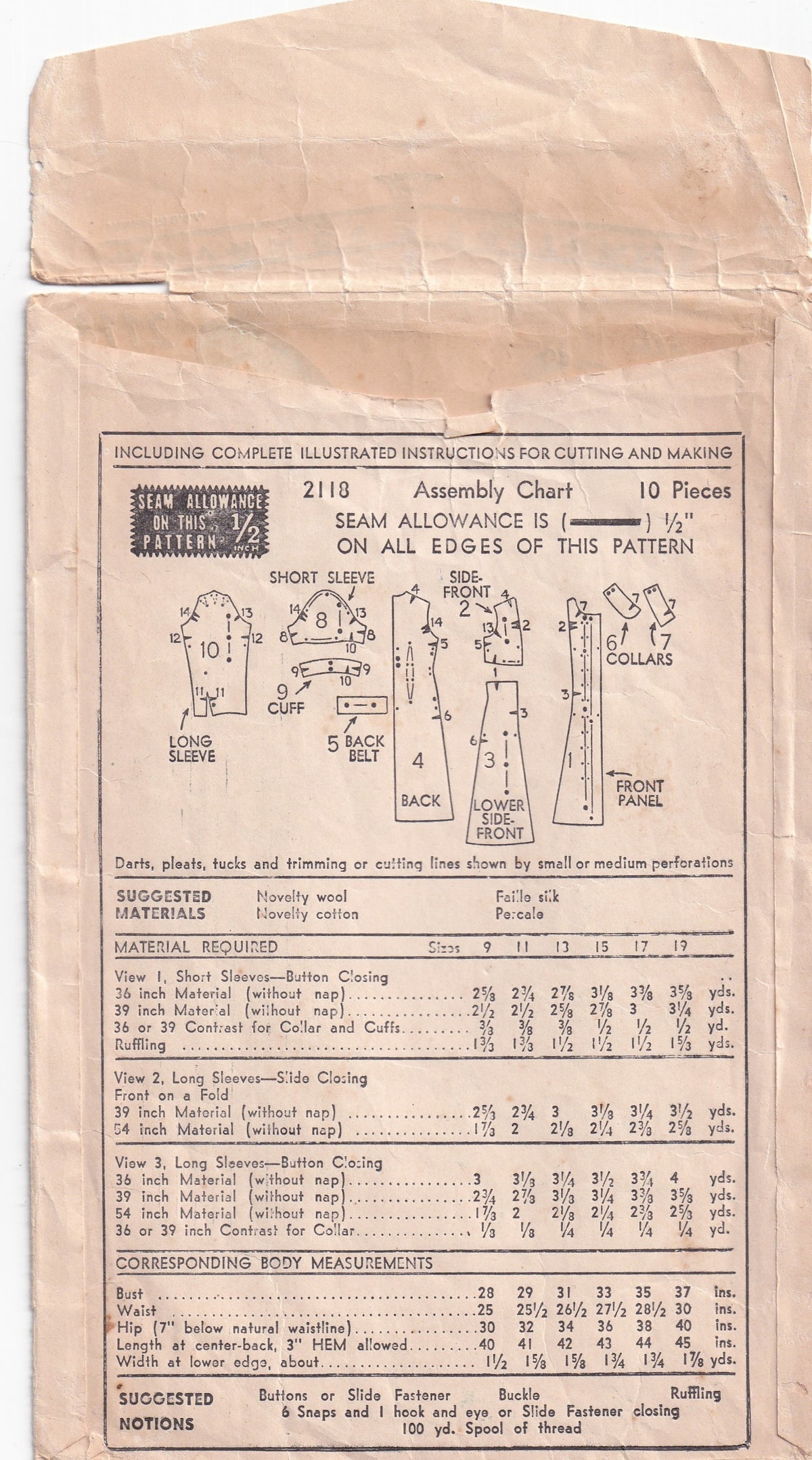 Advance 2118 RARE Womens Fit & Flared Dress 1930s Vintage Paper Sewing Pattern Bust 37 Inches