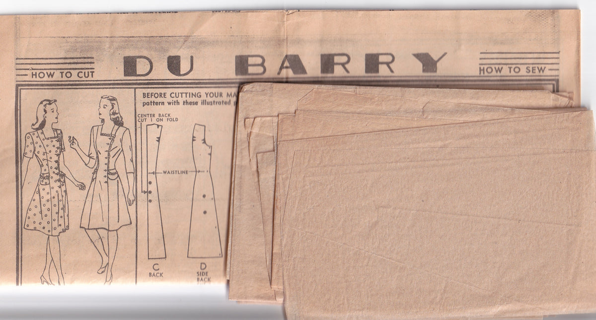 Du Barry 6054 RARE Womens Fit & Flared Square Neck Princess Dress with Pockets 1940s Vintage Paper Sewing Pattern Bust 38 Inches