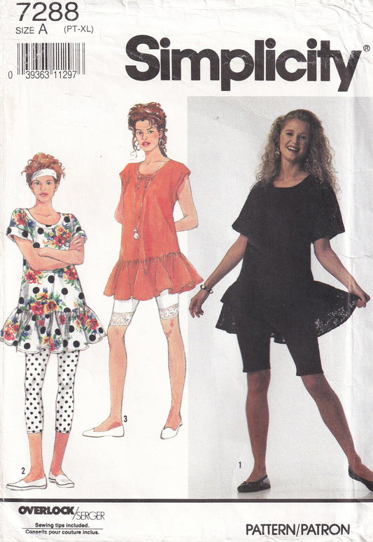 Simplicity 7288 Womens Stretch Knit Drop Waisted Tunic Top & Leggings 1990s Vintage Paper Sewing Pattern Sizes 6 - 24 UNCUT Factory Folded