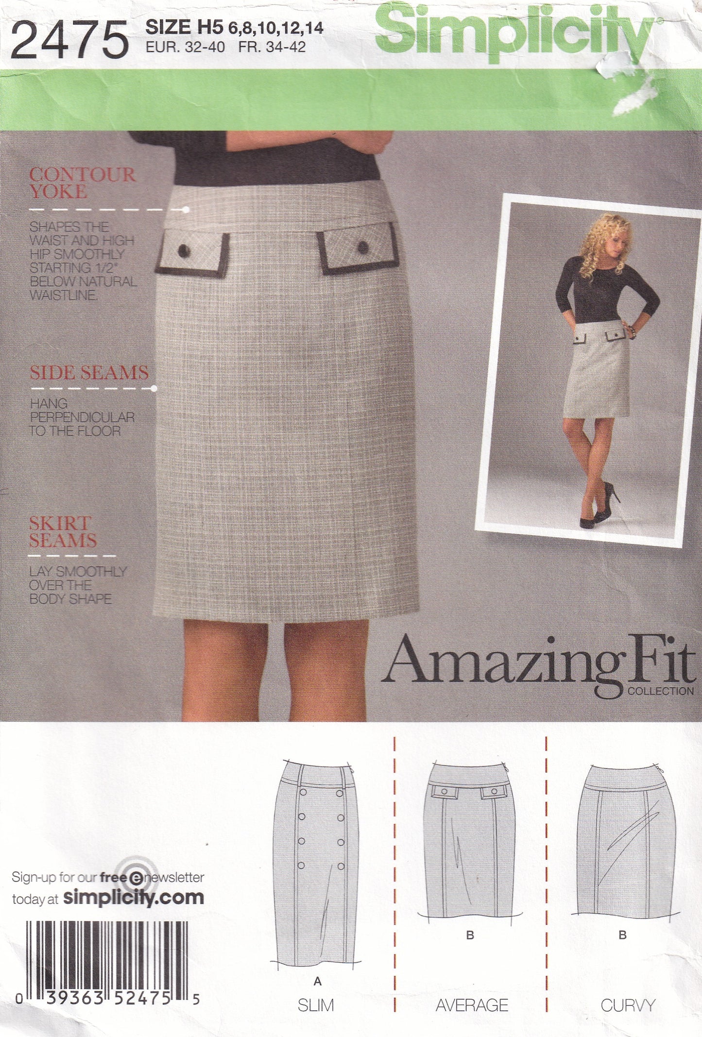 Simplicity 2475 Womens AMAZING FIT Slim Skirt Out Of Print Paper Sewing Pattern Size 6 - 14 UNCUT Factory Folded
