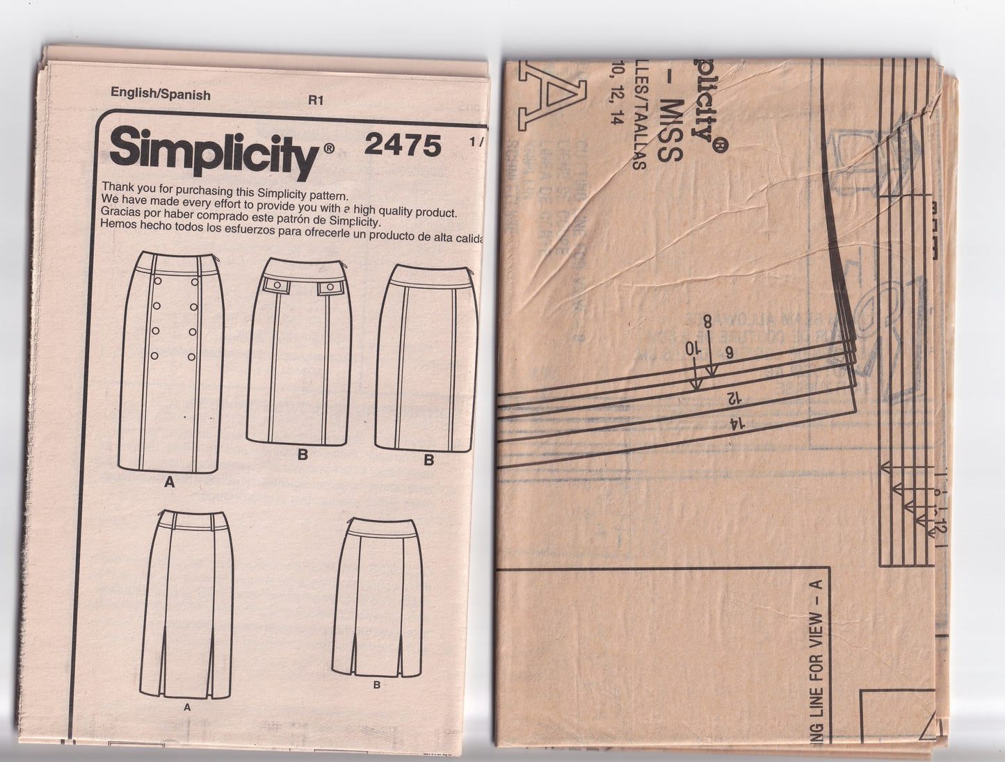 Simplicity 2475 Womens AMAZING FIT Slim Skirt Out Of Print Paper Sewing Pattern Size 6 - 14 UNCUT Factory Folded