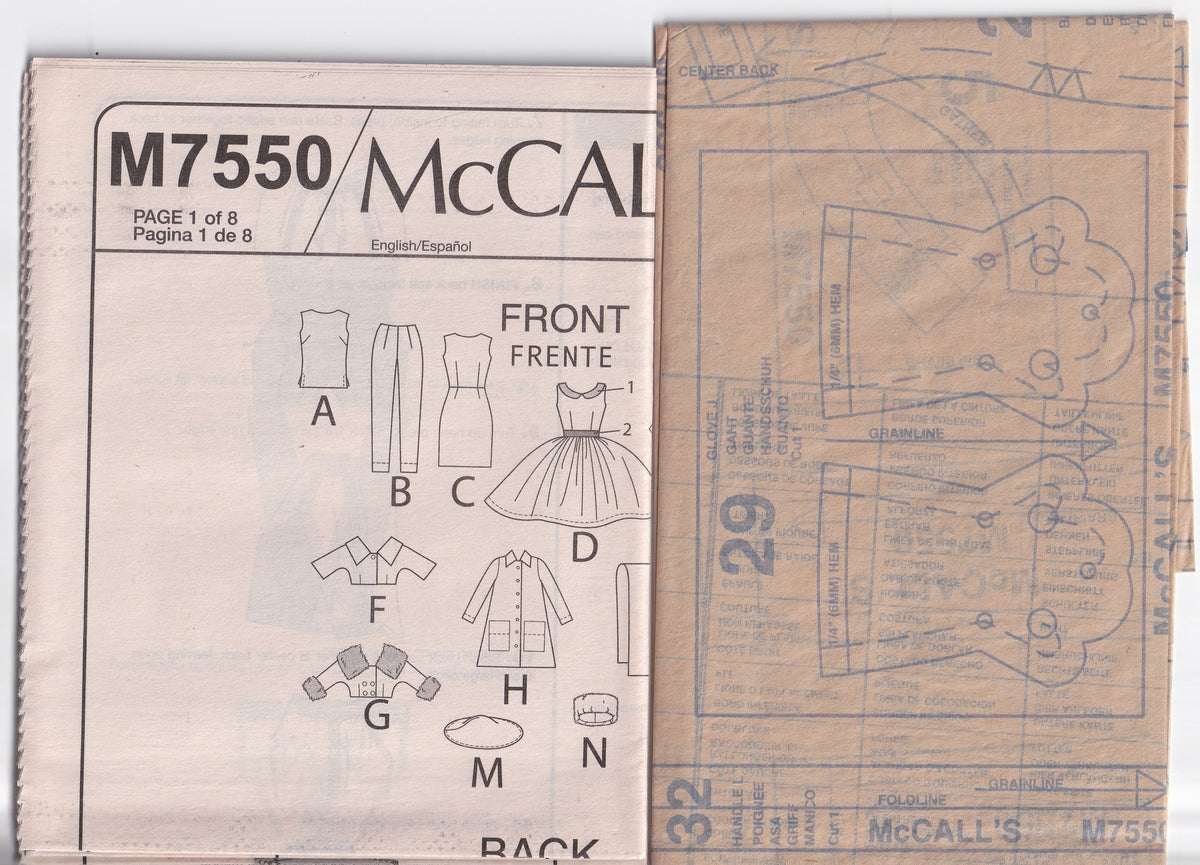 McCall's 7550 Retro Barbie Dolls Clothing 11.5 Inch Dolls Clothes Out Of Print Paper Sewing Pattern UNCUT Factory Folded