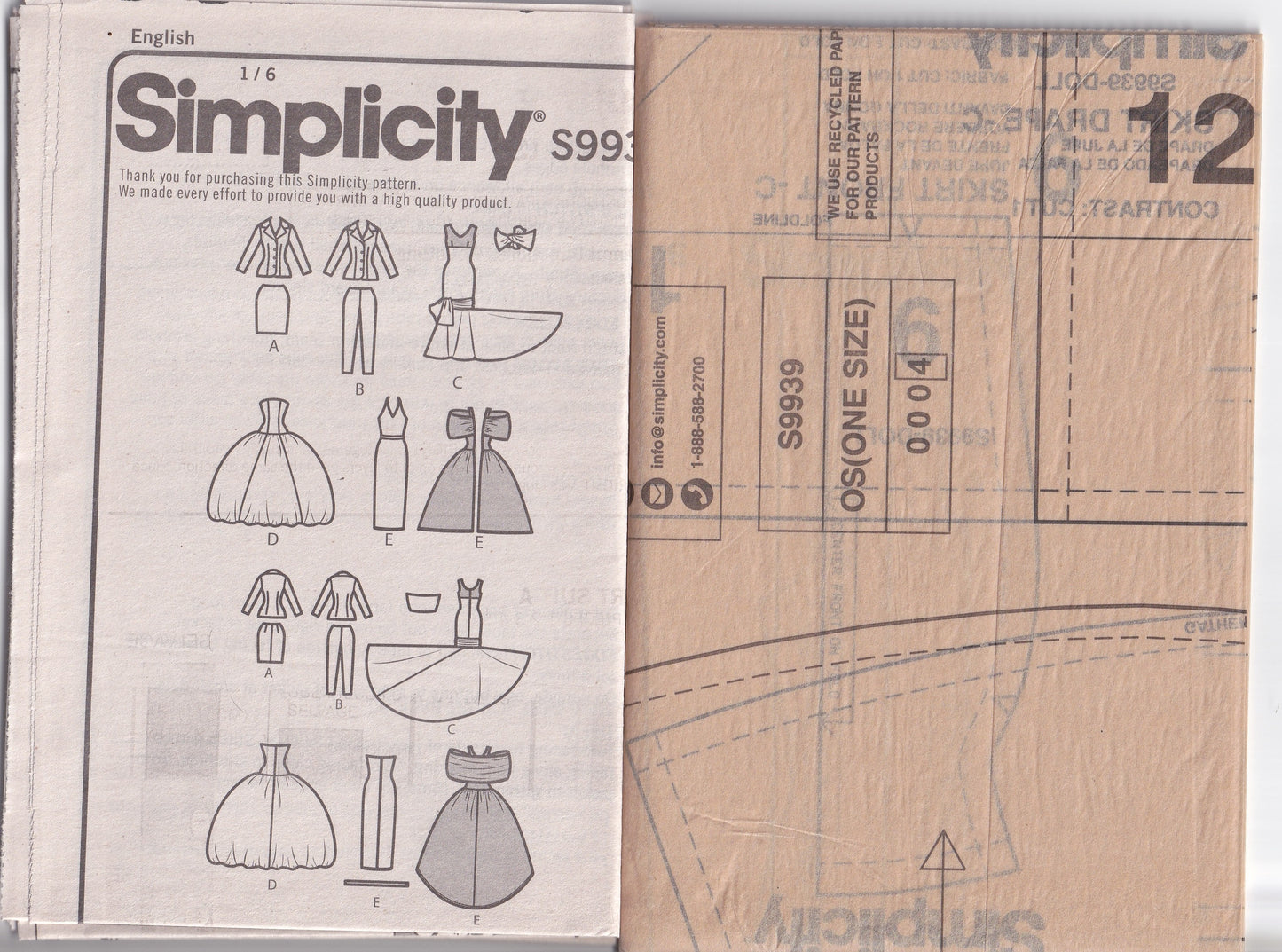 Simplicity 9939 ANDREA SCHEWE Retro BARBIE Teenage Doll Clothes Evening Wardrobe Paper Sewing Pattern UNCUT Factory Folded