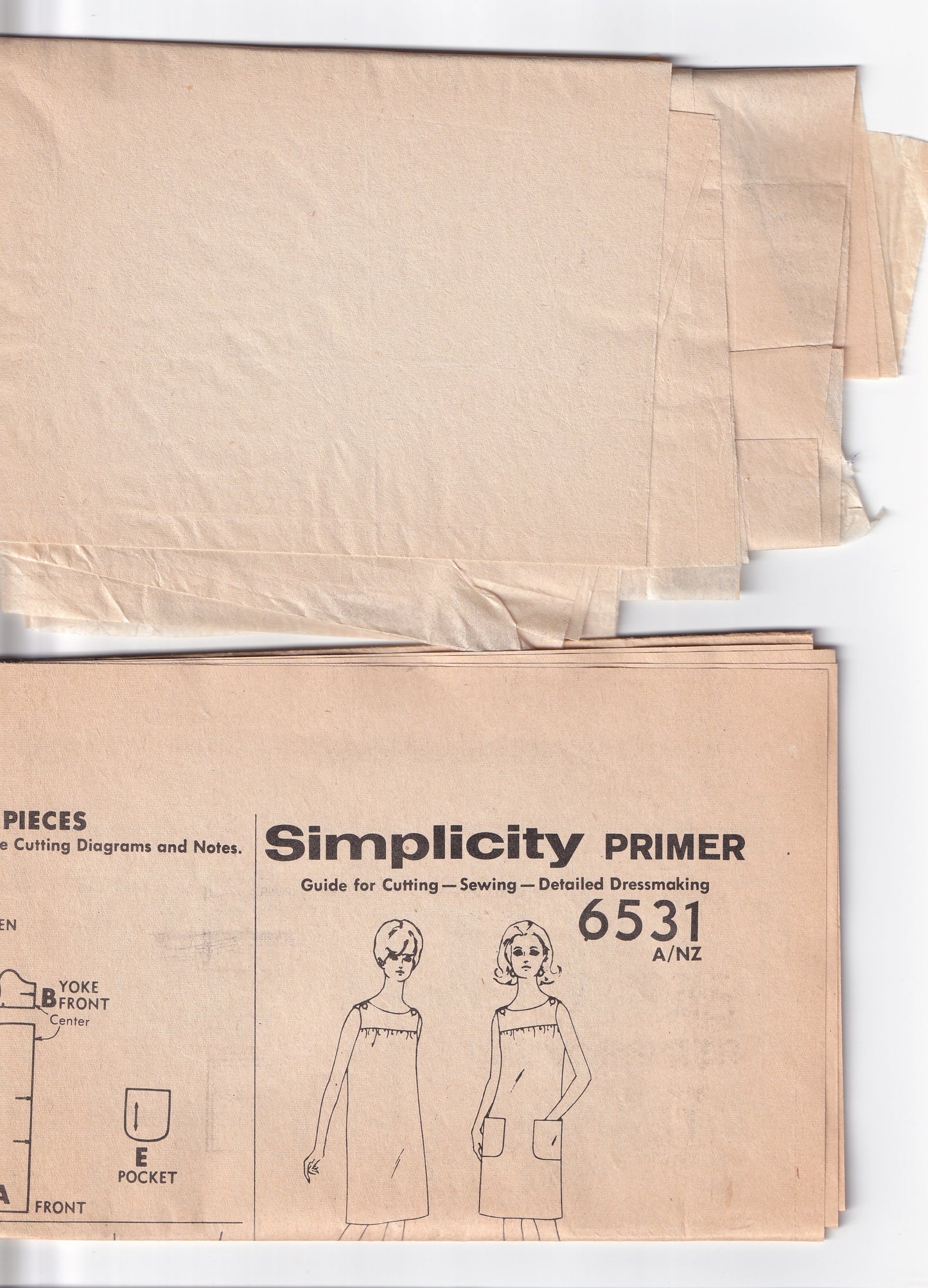 Simplicity 6531 Womens JIFFY Yoked Shift Dress 1960s Vintage Sewing Pattern Size 14 Bust 34 inches