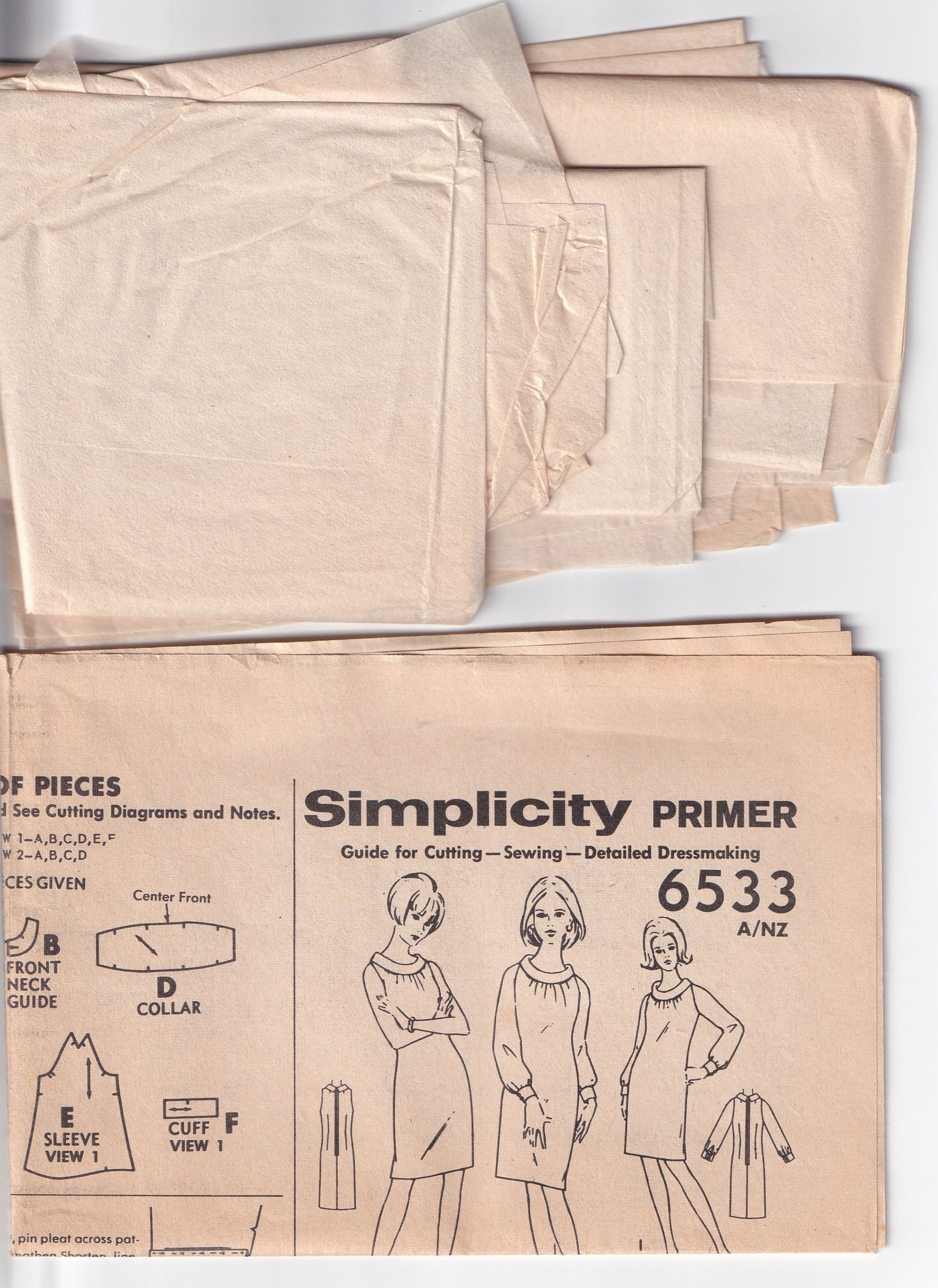 Simplicity 6533 Womens Roll Collar Evening Dress 1960s Vintage Paper Sewing Pattern Size 16 Bust 36 inches