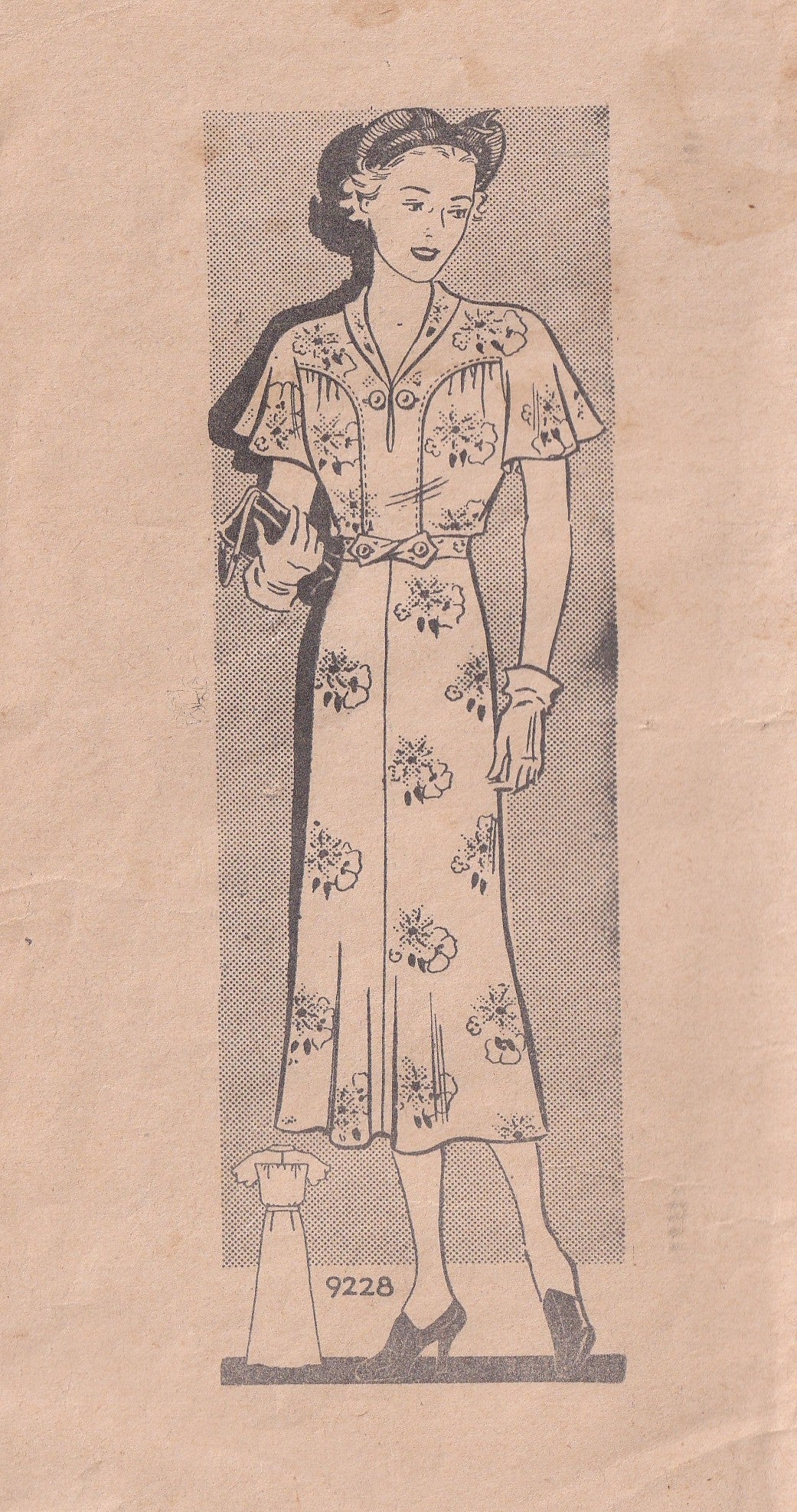 Marian Martin 9228 Womens Flutter Sleeved Dress with Gathered Bust 1930s Vintage Paper Sewing Pattern Bust 38 inches