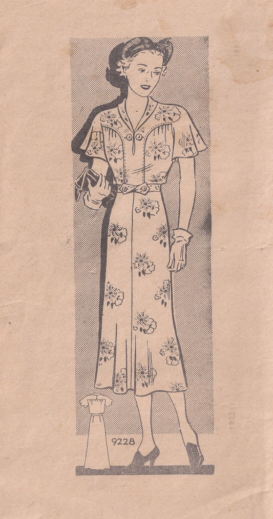 Marian Martin 9228 Womens Flutter Sleeved Dress with Gathered Bust 1930s Vintage Paper Sewing Pattern Bust 38 inches