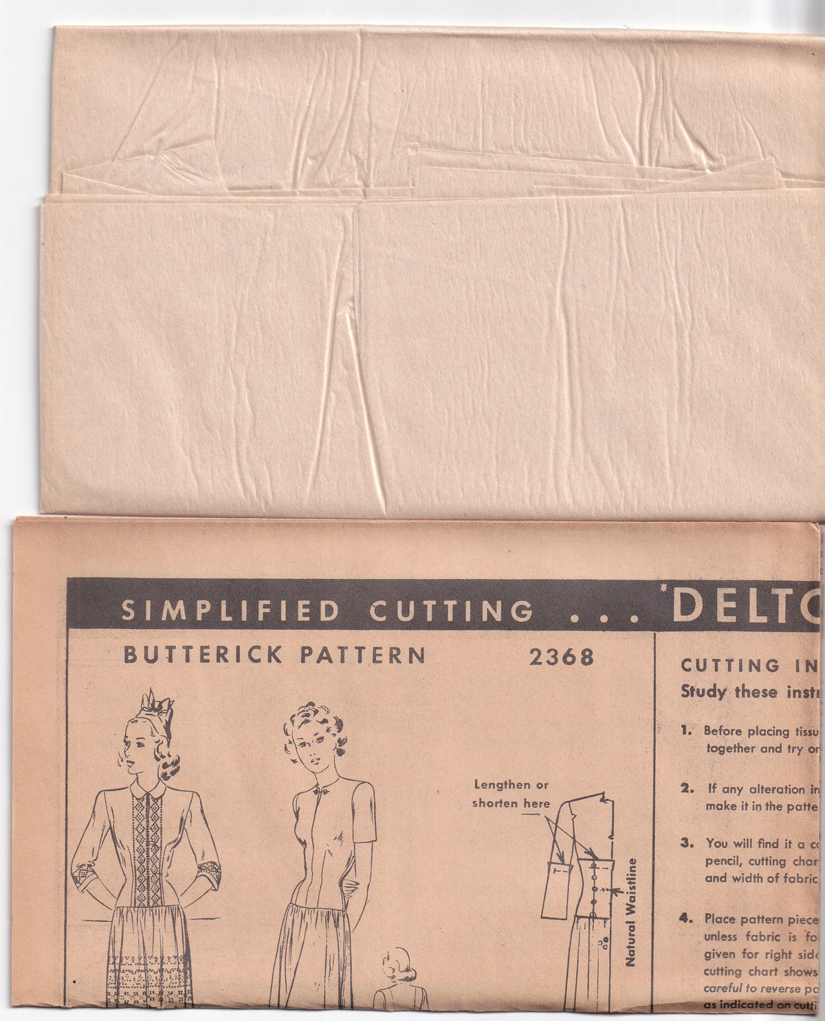Butterick 2368 Womens Fitted Dropped Waist Dress with Gathered Skirt 1940s Vintage Paper Sewing Pattern Bust 38 inches UNUSED Factory Folded