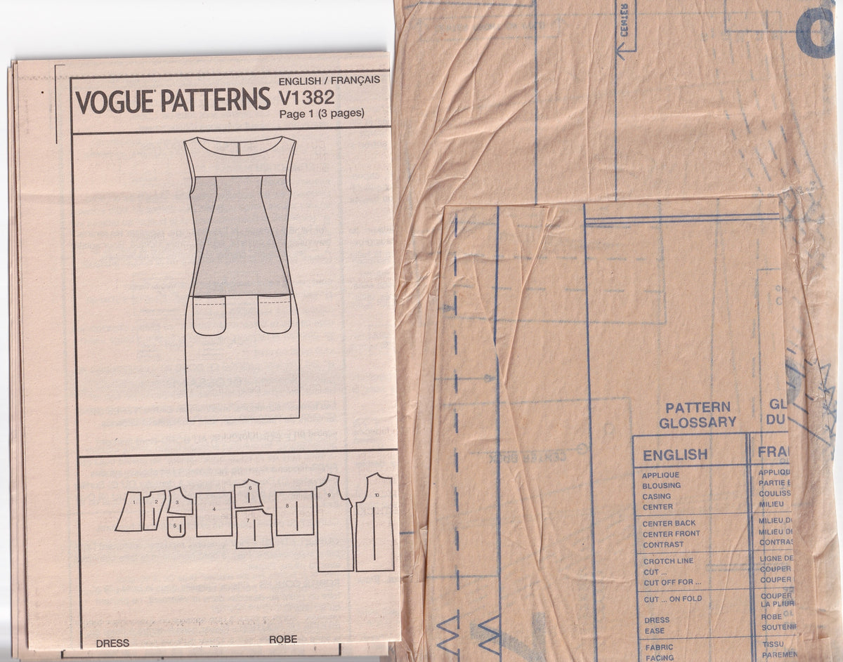 Vogue American Designer 1382 ANNE KLEIN Womens Colour Block Dress with Pockets Out Of Print Paper Sewing Pattern Sizes 16 - 24 UNCUT Factory Folded