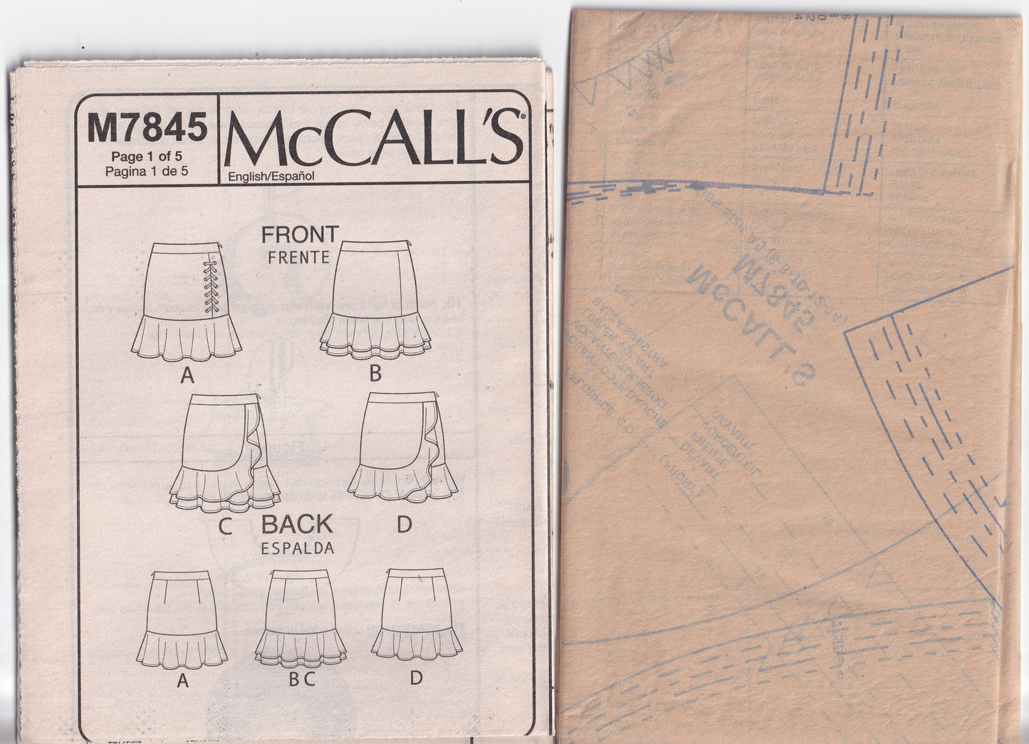 McCall's 7845 Womens Ruffled Asymmetric Skirts Out Of Print Paper Sewing Pattern Sizes 6 - 14 UNCUT Factory Folded
