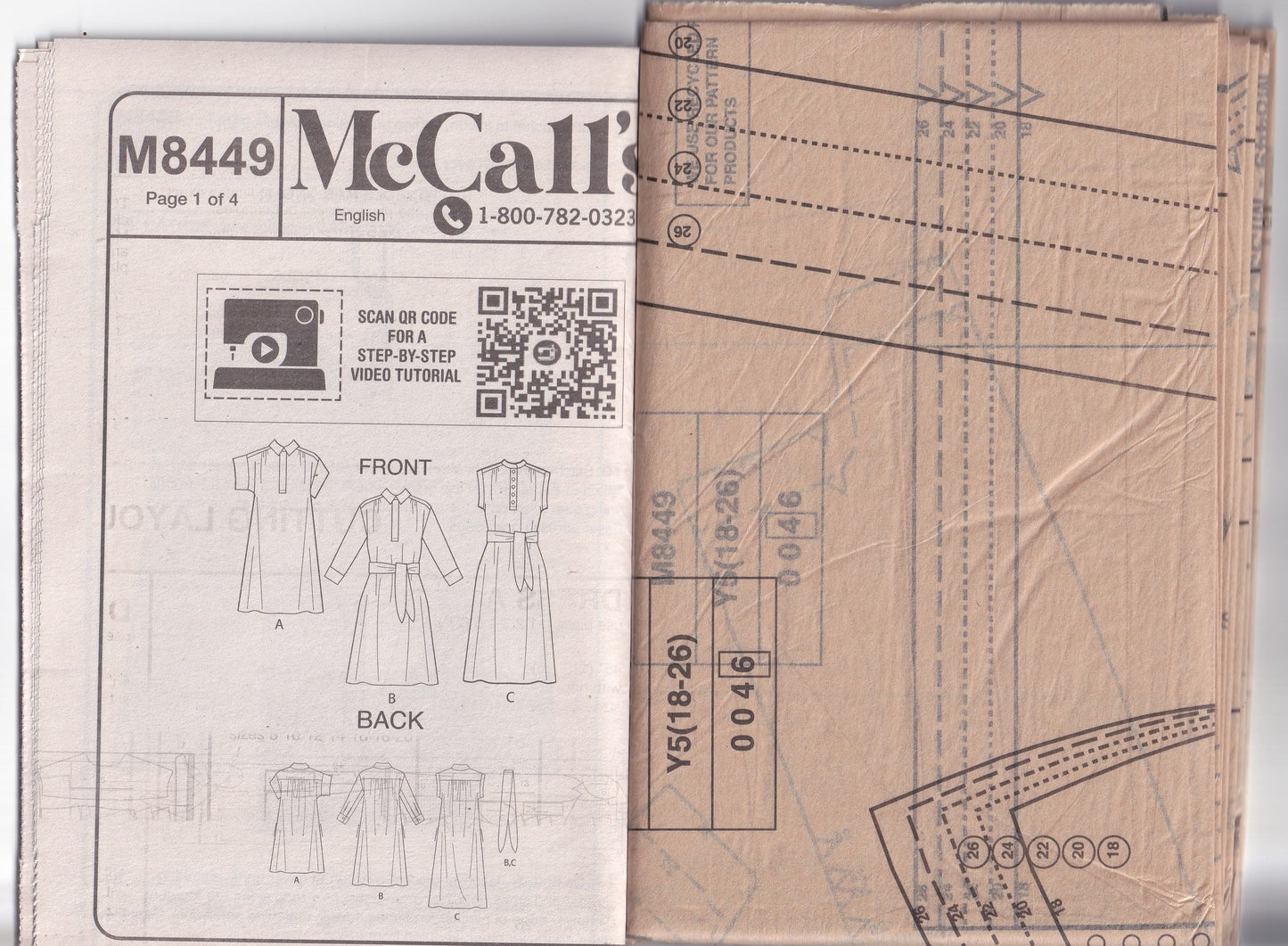 McCall's 8449 Womens Placket Front Pullover Tent Dress Paper Sewing Pattern Sizes 18 - 26 UNCUT Factory Folded