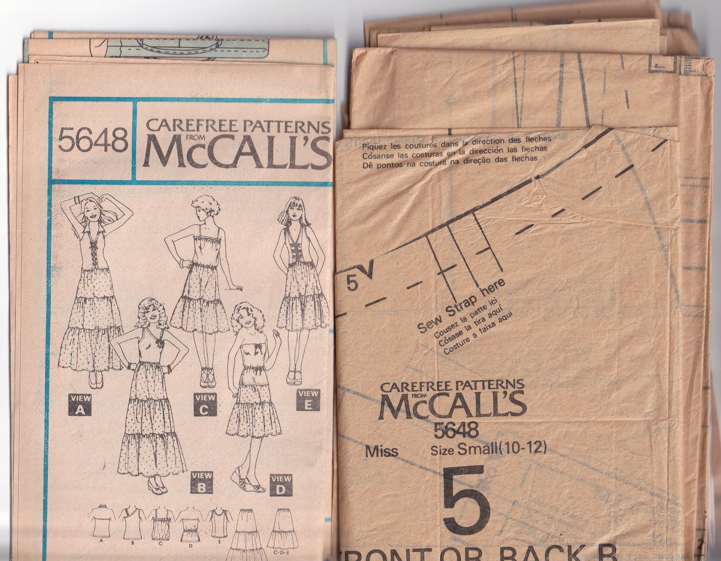 McCall's 5648 Womens Stretch Knit Summer Tops & Peasant Skirts 1970s Vintage Paper Sewing Pattern Size SMALL 10 - 12